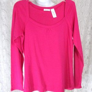 Hot Pink Liz & Co. Knit Sweetheart Neck Top Blouse.  NWOT.  Size XL